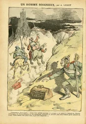 Illustrazione di Achille Lemot (1846-1909) in Le Pèlerin, 28/05/05 - Un uomo prudente - Anticlericalismo, questioni sociali, colonizzazione, colonialismo, massoneria, Oriente, religione, fede, Blocco di sinistra, socialismo, protettorato del cattolicesimo