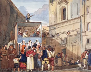 Teatro dei burattini nella chiesa romana dei Santi Quirico e Giuditta, di Achille Pinelli (dettaglio)