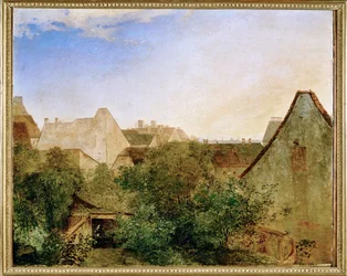 Blick ueber Wiener Vorstadthaeuser - Vista sulla periferia di Vienna ... (dipinto su tavola)