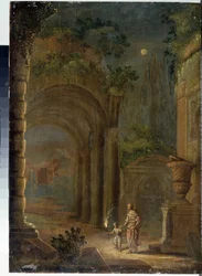 Paesaggio di rovine al chiaro di luna