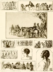 Danze rotonde, studi di teste e gruppi di figure