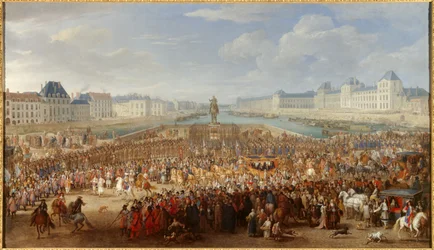Re Luigi XIV attraversa il Pont Neuf nella sua carrozza