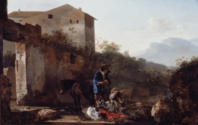 Paesaggio con capraio, 1650 circa (olio su tavola)