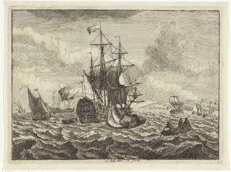 Vedute marine con navi e barca a remi