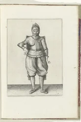 De exercitie met de targe en rapier: de soldaat in rust met de targe op de rug (nr. 1), 1618