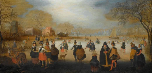 Paesaggio invernale con pattinatori