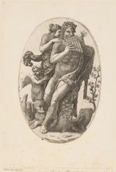 Satiro con flauto di Pan e una ninfa