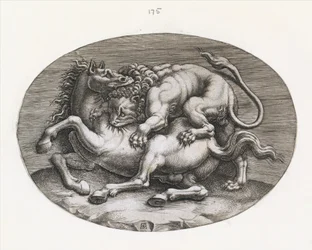 Speculum Romanae Magnificentiae: Leone che attacca un cavallo, c1540-80
