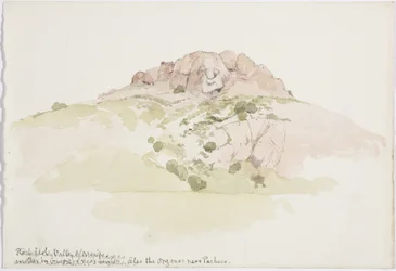 Un idolo di roccia, Cerro de los Riscos, oltre Guadalupe, Valle del Messico, Messico