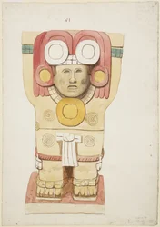 Cariatide dalla camera esterna, Tempio A, campo da gioco, Chichen Itza, Messico