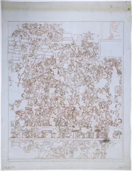 Copia di un dipinto murale, Tempio Superiore dei Giaguari, Estremità Sud, Parete Ovest, Tempio Superiore dei Giaguari, Chichen Itza, Messico