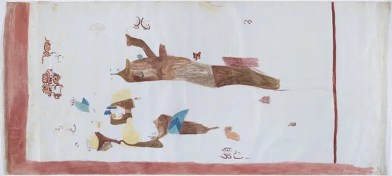 Copia di una pittura murale dalla piccola camera, Acanceh, Messico. Linee a matita, acquerello in tre parti