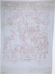 Disegno della Parete Sud, Tempio Superiore dei Giaguari, Chichen Itza, Messico