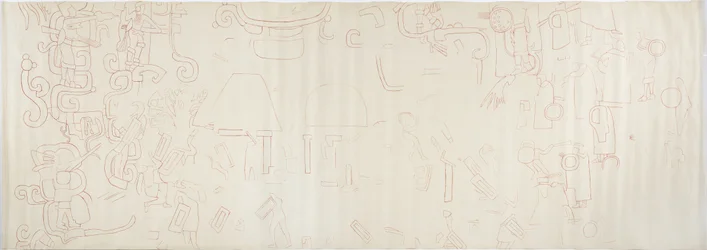 Dipinto dalla parete nord, Tempio Superiore dei Giaguari, Chichen Itza, Messico (sezione centrale)
