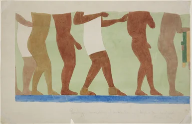 Dipinto di parte di un murale (sacrificio umano) Tempio Superiore Campo da Gioco 