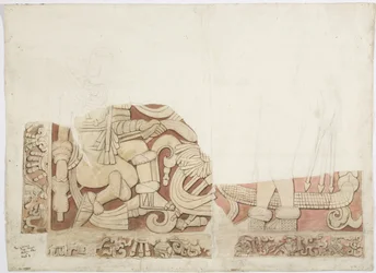 Parte di un altare al Tempio Superiore dei Giaguari, Tempio E, Chichen Itza, Messico