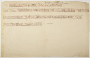 Rovine/rilievi in pietra al Tempio di Uxmal, Messico (raffigurante fregio)