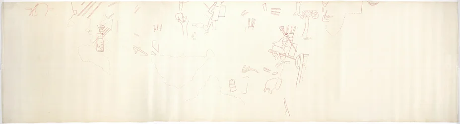 Tracciato di un dipinto murale dalla parete est, Tempio Superiore dei Giaguari, Chichen Itza, Messico