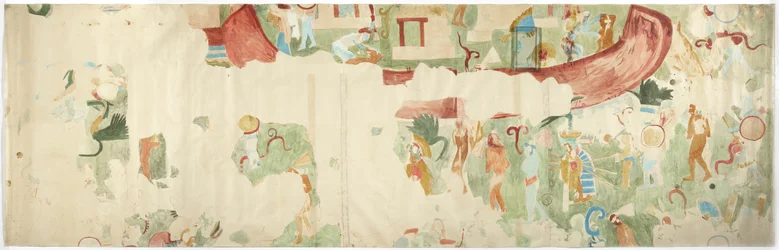 Ricalco di una pittura murale dalla parete nord-ovest, camera interna, Tempio Superiore dei Giaguari, Chichen Itza, Messico
