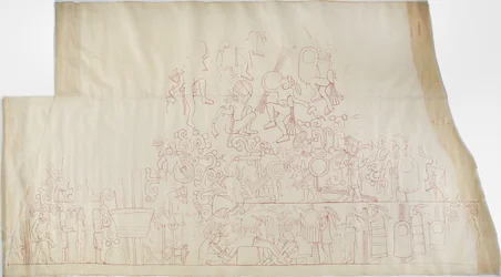 Ricalco di un dipinto murale dal soffitto della volta sud, Tempio Superiore dei Giaguari, Chichen Itza, Messico