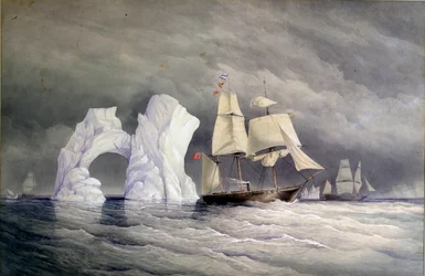 Navi britanniche Phoenix, Talbot e Diligence attraversano un iceberg (Canada artico)