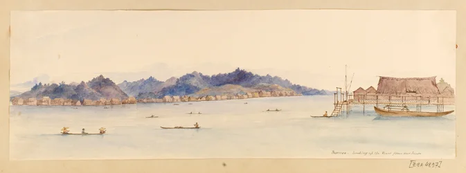 Borneo - Guardando il fiume dalla nostra casa dal taccuino delle Indie Occidentali, Nord America e Borneo, c.1845