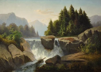 Paesaggio montano con cascata, c. 1853