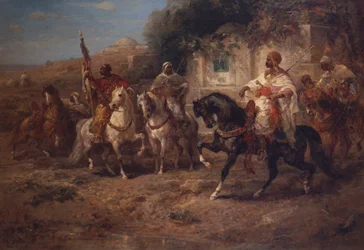 Cavalieri arabi presso una fontana