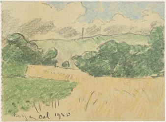 Campo di grano tra gli alberi