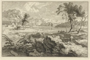 Paesaggio arcadico con rocce e fiume