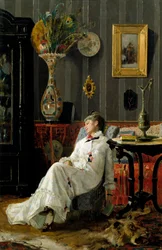 Il riposo. Dipinto di Adolfo Belimbau (1845-1938)