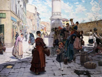 Donne alla fontana, di Adolfo Belimbau