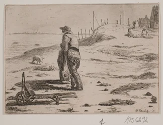 Paesaggio costiero con pescatore in piedi