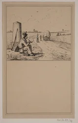 Il soldato in marcia. Nr. 13 in Chr. Winther e M. Rørbye, "25 Immagini per bambini piccoli"