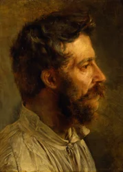 Testa di lavoratore barbuto di profilo