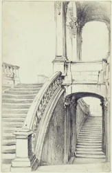 La scalinata superiore del Wallpavillon nello Zwinger di Dresda
