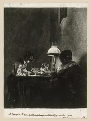 Una famiglia vicino alla lampada