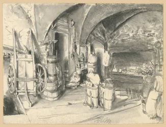 Sala a volta con attrezzi domestici e agricoli