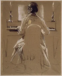 Studio dal modello (Richard, fratello di Menzel) per Philipp Emanuel Bach al pianoforte o fortepiano. Studio preliminare per il dipinto "Concerto per flauto di Federico il Grande a Sanssouci"