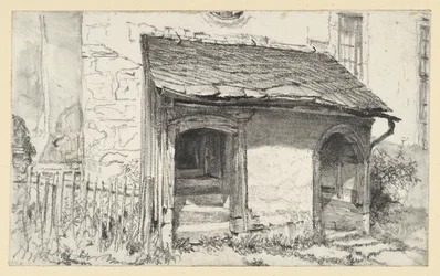 Basso portico di una chiesa con due ingressi e recinto
