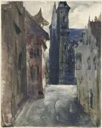 La strada e la chiesa di San Sebaldo a Norimberga