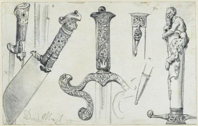 Coltello da pascolo della fine del XVI secolo, spada da caccia della prima metà del XVII secolo e il coltello da caccia “Permoser” dell’inizio del XVIII secolo, Museo Storico, Dresda