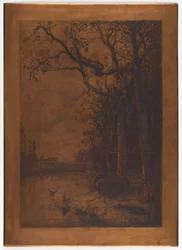 Incisione su rame "Paesaggio con anatre" di Adolphe Appian
