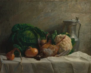 Natura morta con verdure, pernice e una brocca, 1858