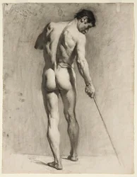 Studio dal vero di un nudo maschile con bastone, ca. 1910-12