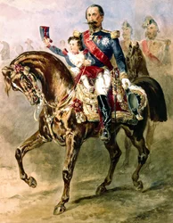 Napoleone III con suo figlio Luigi Napoleone a cavallo