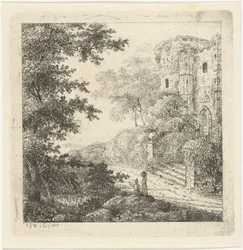 Paesaggio con figure presso le rovine di un castello