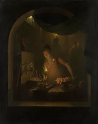 Cucina alla luce della lampada