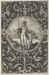 Minerva in una cornice decorativa con grottesche, dal Giudizio di Paride (c1580-1600)