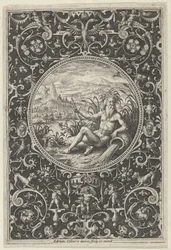 Nettuno in una cornice decorativa con grottesche, dal Giudizio di Paride, c1580-1600